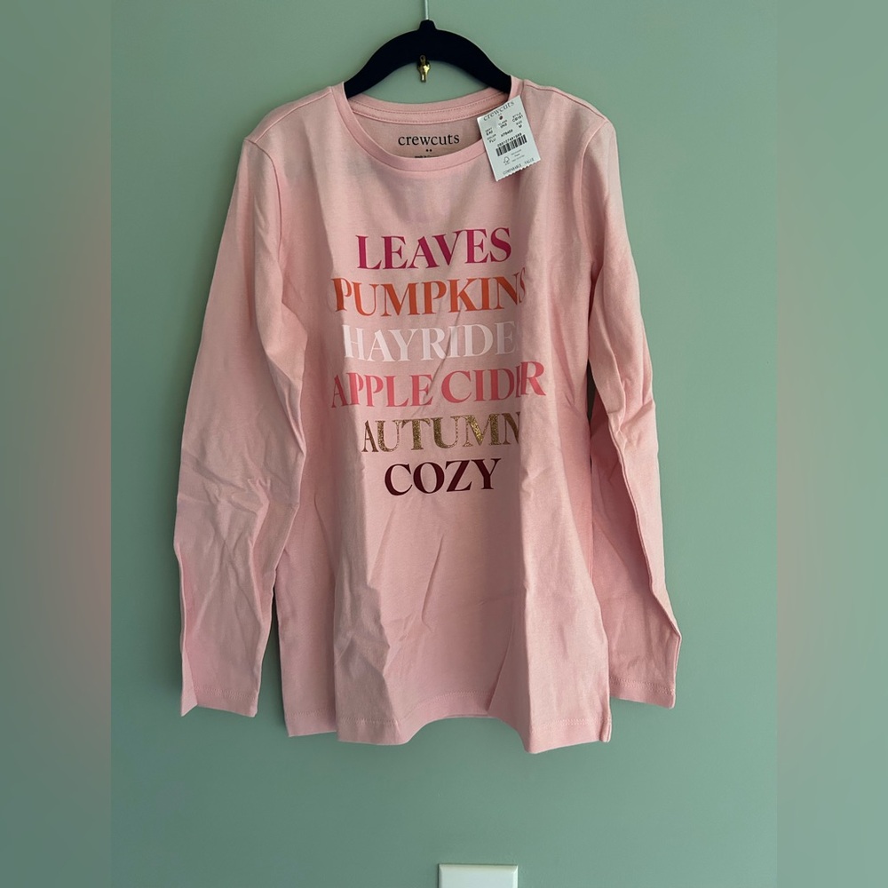 Crewcuts Pink Long Sleeve Tee with Autumn Text